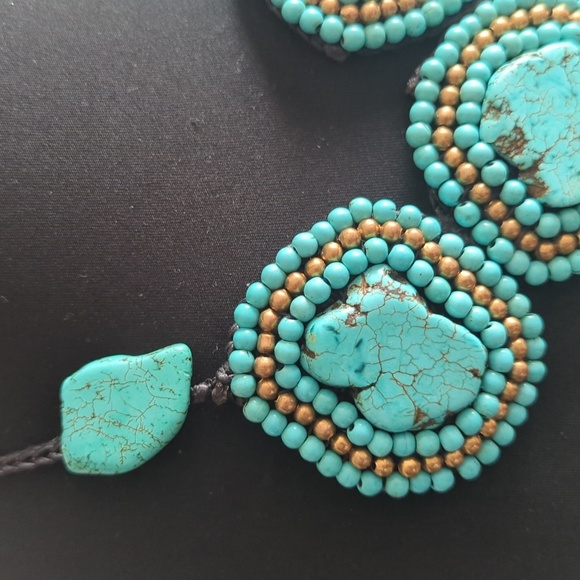 Handcrafted Turquoise and Beaded Statement Necklace Bold Bright Boho - Picture 4 of 11